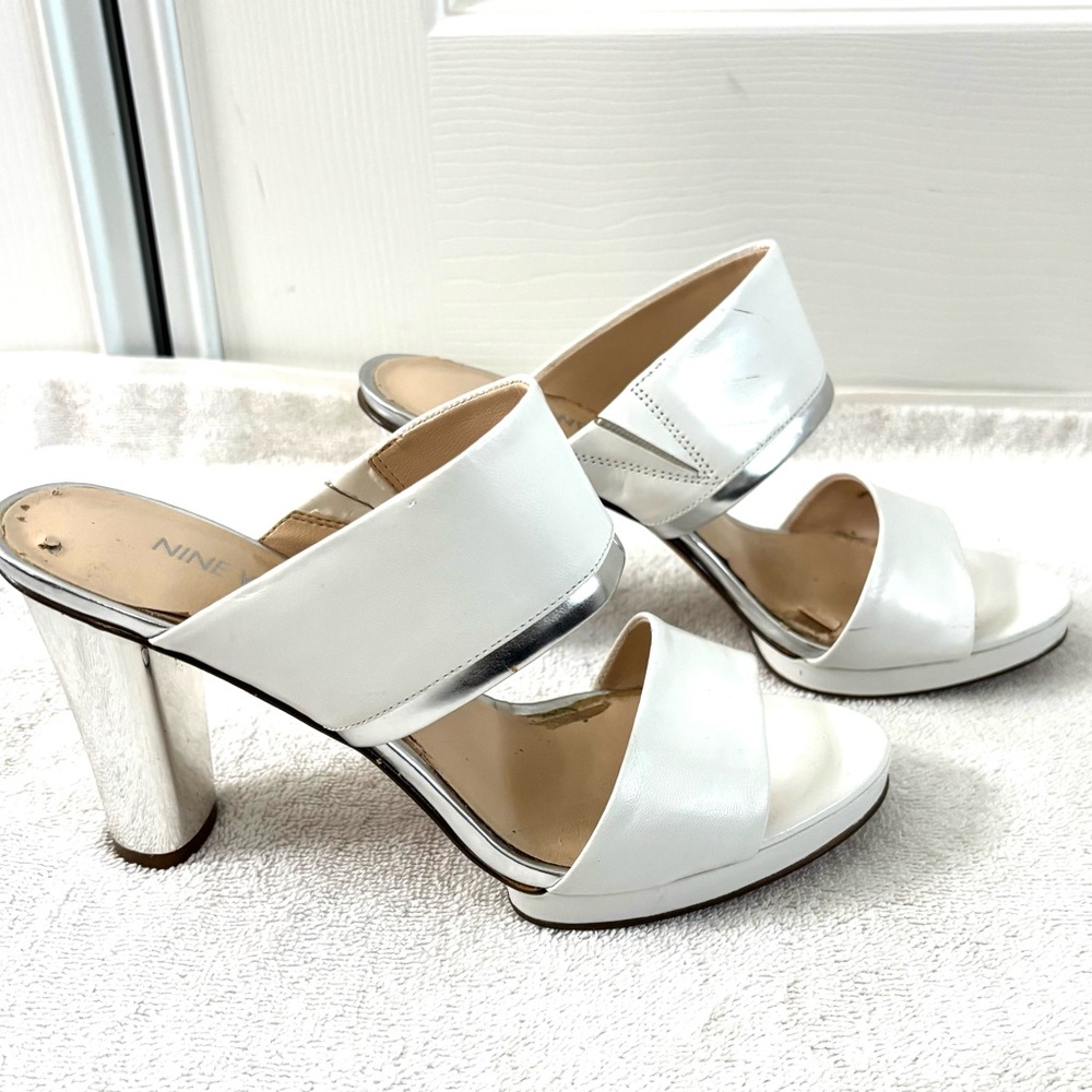 Nine West White & Silver Heels